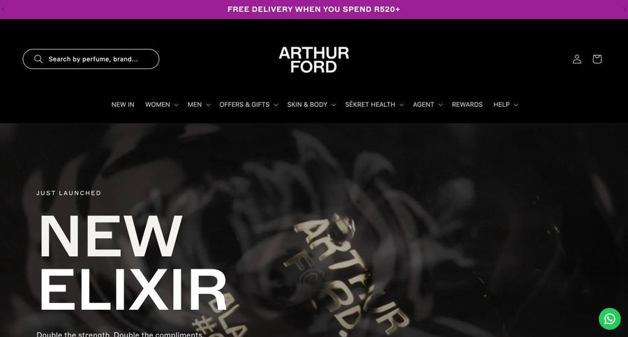 arthur-ford.com homepage in 2026 with search, clear navigation and a full-width Elixir launch banner